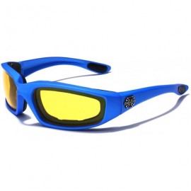 Shield Padded Bikers Sport Sunglasses Offered in Variety of Colors - Blue - Yellow (Night) - CQ12O39FK4K $23.03