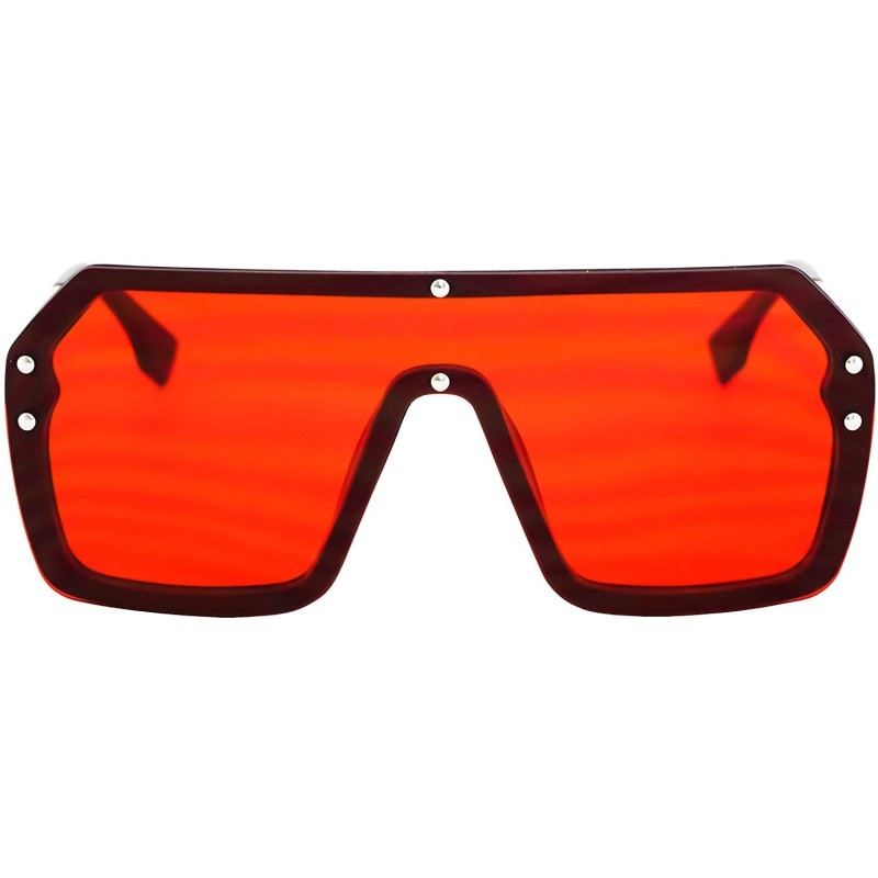 Shield Retro Oversized Shield Sunglasses Rimless Flat Top Mirror Glasses Women Men - Red - CR18XI8YH8Y $14.40