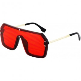 Shield Retro Oversized Shield Sunglasses Rimless Flat Top Mirror Glasses Women Men - Red - CR18XI8YH8Y $14.40