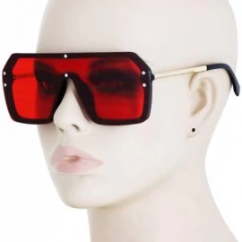 Shield Retro Oversized Shield Sunglasses Rimless Flat Top Mirror Glasses Women Men - Red - CR18XI8YH8Y $14.40