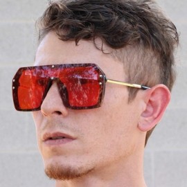 Shield Retro Oversized Shield Sunglasses Rimless Flat Top Mirror Glasses Women Men - Red - CR18XI8YH8Y $14.40