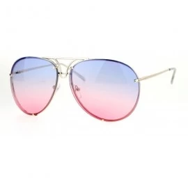 Oval Retro Vintage Rimless Oceanic Lens Pilot Sunglasses - Blue Pink - CY12N08OLNT $22.70