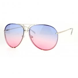 Oval Retro Vintage Rimless Oceanic Lens Pilot Sunglasses - Blue Pink - CY12N08OLNT $11.20