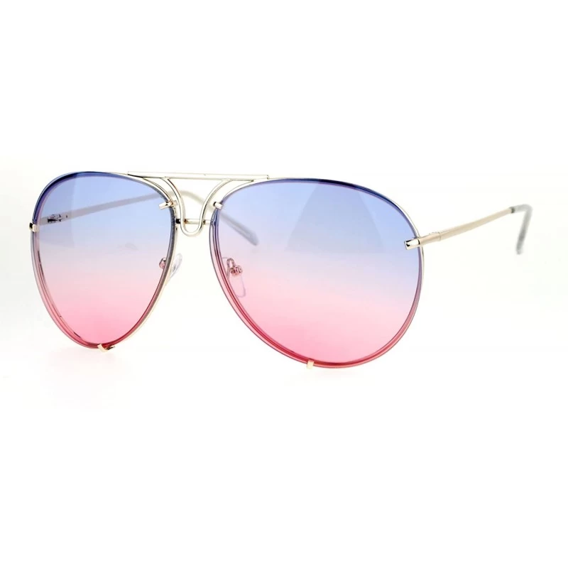 Oval Retro Vintage Rimless Oceanic Lens Pilot Sunglasses - Blue Pink - CY12N08OLNT $11.20