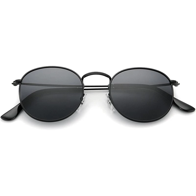 Round Polarized Round Sunglasses for Women and Men with Vintage Small Circle Sunglasses Lens - Black - C4186EA93X4 $10.12