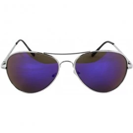 Aviator Pilot Fashion Aviator Sunglasses Silver Black Frame Emerald-Purple Mirror Lenses for Men and Women - C21197GYIBR $18.64