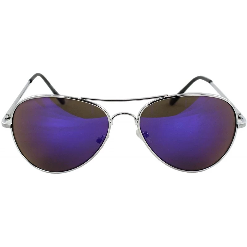 Aviator Pilot Fashion Aviator Sunglasses Silver Black Frame Emerald-Purple Mirror Lenses for Men and Women - C21197GYIBR $7.60