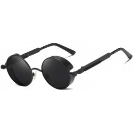Oval Polarized Round Sunglasses for Men Driving Fishing UV400 Protection Alloy Golden Frame - Black - CO18AXUDXWK $29.69