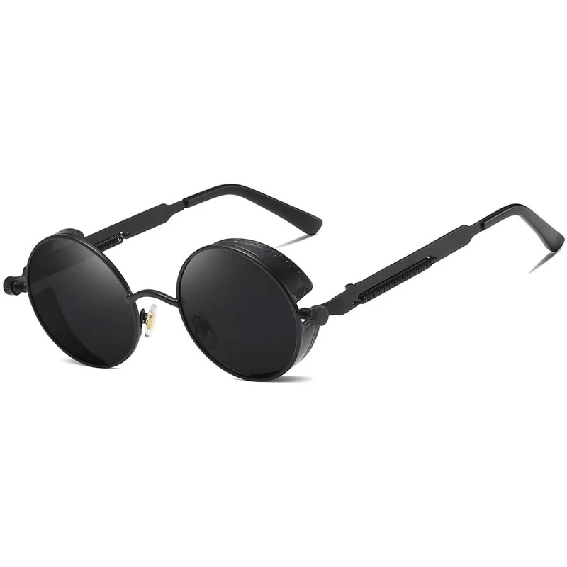 Oval Polarized Round Sunglasses for Men Driving Fishing UV400 Protection Alloy Golden Frame - Black - CO18AXUDXWK $17.35
