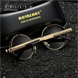 Oval Polarized Round Sunglasses for Men Driving Fishing UV400 Protection Alloy Golden Frame - Black - CO18AXUDXWK $17.35