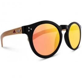 Wayfarer Wooden Bamboo Sunglasses Temples Round Vintage Oversize Wood Sunglasses - Gold W/ Pouch - C611VNUSU8H $86.36
