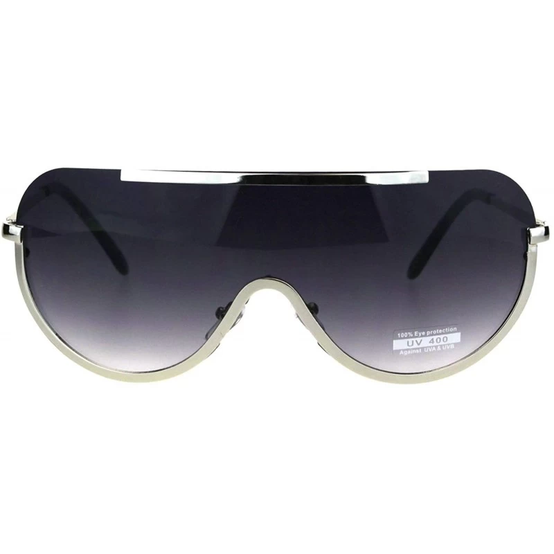 Shield Unisex Shield Sunglasses Flat Top Oversized Fashion Metal Frame UV 400 - Silver - CU18L3LNQHQ $11.29