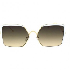 Rectangular Womens Rectangular Double Rim Squared Butterfly Chic Sunglasses - Gold White Brown - CP18S7C7NTU $26.41