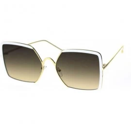 Rectangular Womens Rectangular Double Rim Squared Butterfly Chic Sunglasses - Gold White Brown - CP18S7C7NTU $13.37