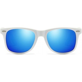 Square Vintage Retro HD Polarized Classic Sunglasses Tac Lens - White Frame-blue Mirrored - CN18LL89N7O $11.72