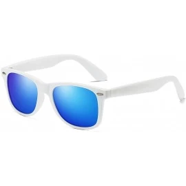 Square Vintage Retro HD Polarized Classic Sunglasses Tac Lens - White Frame-blue Mirrored - CN18LL89N7O $11.72