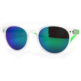 Round Multicolor Mirror Lens Round Horn Rim Fashion Sunglasses Thin Light Frame - Green - CX11W8F1BHD $17.56