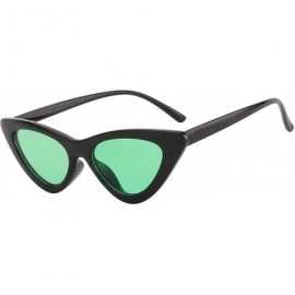 Oval Women Retro Vintage Cat Eye Narrow Slim Sunglasses Goggles Plastic Frame - Black-green - CK18I2M9H8E $11.72