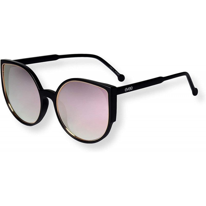 Cat Eye Oversize Flat Cat-Eye Retro Sunglasses with Metal Rim Accent Front and Reflective Lens (Piper) - Black - CG18HZ3M72Q ...