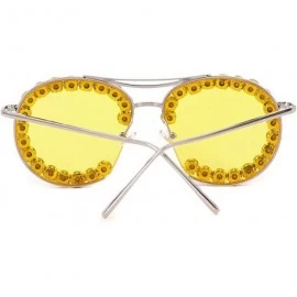 Square Womens Oversized Pearl Rhinestone Sunglasses Stylish Design Eyewear - Yellow02635 - CI199UKUR2N $13.49