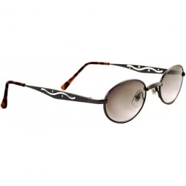 Oval Sunglasses for Men Women Small Retro Oval Metal Classic Vintage Stylish - Gunmetal Frame / Brown Gradient Lens - CG18O7K...
