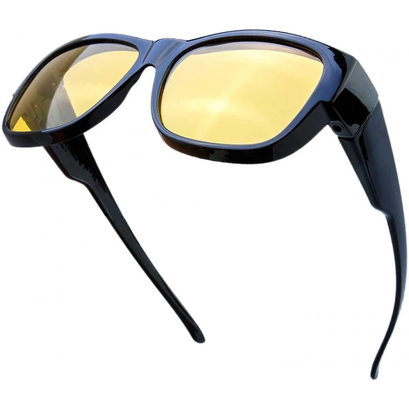 Goggle High Definition Polarized Wrap Around Shield Sunglasses for Glasses - Leather Eyeglasses Case - CX18R0XKN8A $37.68