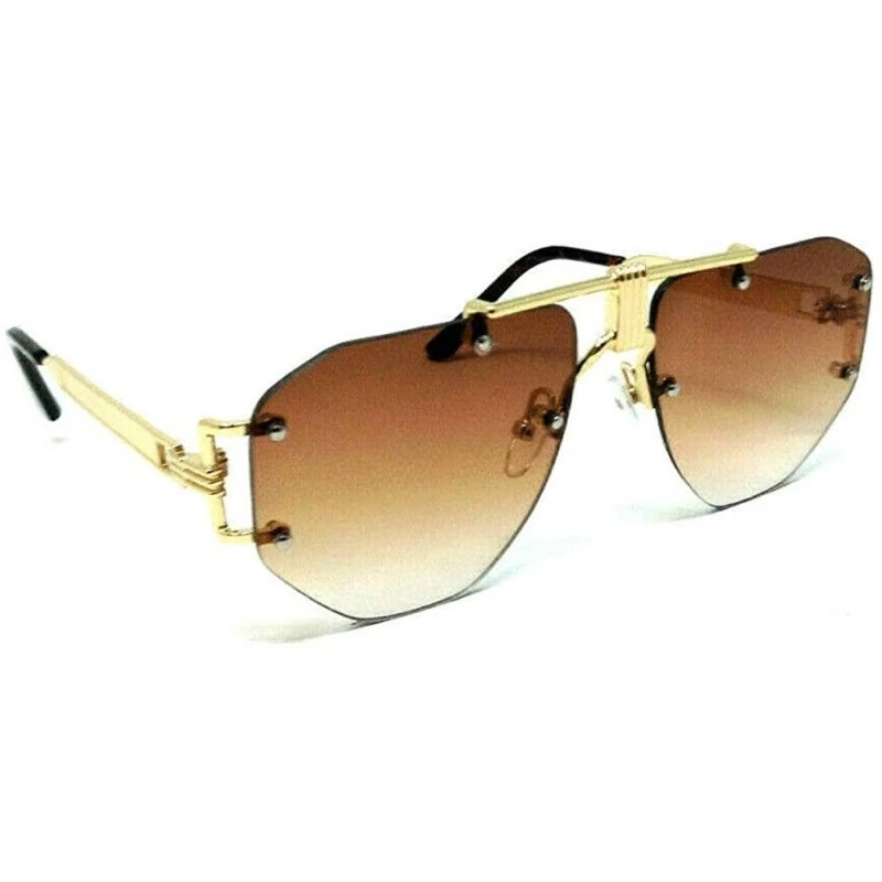 Rectangular Comissioner Rimless Oversized XL Aviator Luxury Sunglasses - Gold & Tortoise Frame - CP18XE6WOQ8 $11.66