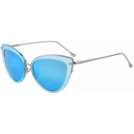 Rimless Women UV400 Cat Eye Glass Oval Alloy Frame Mirror Lens Sunglasses - Blue - CA17YUADESL $10.54