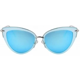Rimless Women UV400 Cat Eye Glass Oval Alloy Frame Mirror Lens Sunglasses - Blue - CA17YUADESL $10.54