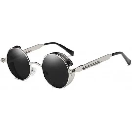 Round Polarized Sunglasses Retro Punk Glasses Vampire too glasses - Silver Border Black Lenses - CN18888AGOL $43.86