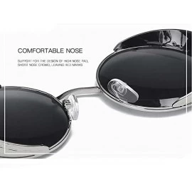 Round Polarized Sunglasses Retro Punk Glasses Vampire too glasses - Silver Border Black Lenses - CN18888AGOL $29.44