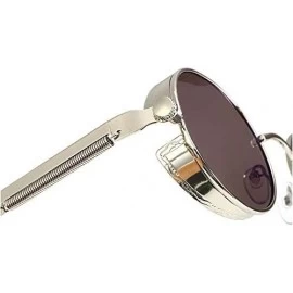 Round Polarized Sunglasses Retro Punk Glasses Vampire too glasses - Silver Border Black Lenses - CN18888AGOL $29.44