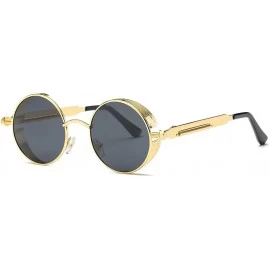 Round Polarized Sunglasses Steampunk Round Lens Metal Frame Unisex Glasses AE0519 - Gold&black - CX12NA04DSX $13.10