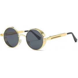 Round Polarized Sunglasses Steampunk Round Lens Metal Frame Unisex Glasses AE0519 - Gold&black - CX12NA04DSX $23.96