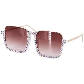 Oversized Oversized Diamond Sunglasses for Women Square Bling Rhinestone Shades - Brown - CN197LARMMR $29.53