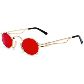 Semi-rimless Men's & Women's Sunglasses Vintage Oval Metal Frame Sunglasses - Gold Frame Red Film - CZ18EQET7AN $22.69