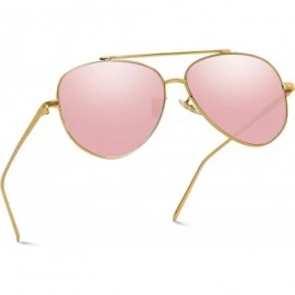 Oversized Flat Lens Mirrored Metal Frame Aviator Sunglasses - Gold Frame / Mirror Pink Lens - C112KCI95UH $43.91
