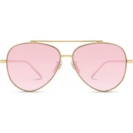 Oversized Flat Lens Mirrored Metal Frame Aviator Sunglasses - Gold Frame / Mirror Pink Lens - C112KCI95UH $26.35