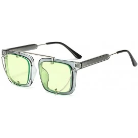 Square Brand Designer New Square Sunglasses for Women Flat Top Fashion Metal decoration Shades - Gray&green - CL18LQ93AGZ $22.88