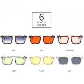 Square Brand Designer New Square Sunglasses for Women Flat Top Fashion Metal decoration Shades - Gray&green - CL18LQ93AGZ $13.42