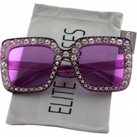 Oversized Oversized Square Frame Bling Rhinestone Crystal Brand Designer Sunglasses For Women 2018 - Purple - CJ18EWR57UC $25.89