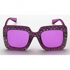 Oversized Oversized Square Frame Bling Rhinestone Crystal Brand Designer Sunglasses For Women 2018 - Purple - CJ18EWR57UC $16.35