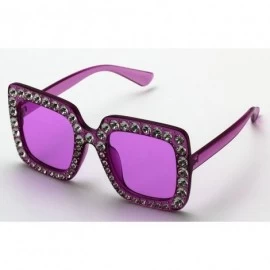 Oversized Oversized Square Frame Bling Rhinestone Crystal Brand Designer Sunglasses For Women 2018 - Purple - CJ18EWR57UC $16.35