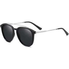 Aviator Unisex Round Polarized Sunglasses for Men Women Double Bridge Frame UV400 Protection 8065 - Black - CX1962YKYHK $18.81