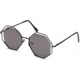Butterfly Fashion Women sunglasses Hexagon - UV 400 Mirrored lenses - Black + Black - CH18G3O8YHR $20.28