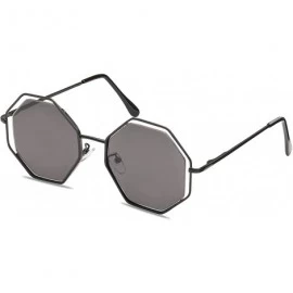 Butterfly Fashion Women sunglasses Hexagon - UV 400 Mirrored lenses - Black + Black - CH18G3O8YHR $8.39