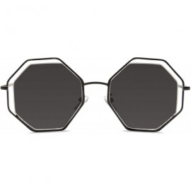 Butterfly Fashion Women sunglasses Hexagon - UV 400 Mirrored lenses - Black + Black - CH18G3O8YHR $8.39