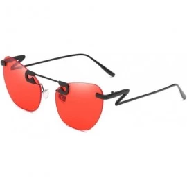 Oval Male Female Fashion Metal Sunglasses Retro Frameless Z-shaped leg - Red - CT18EX05WZ4 $20.46