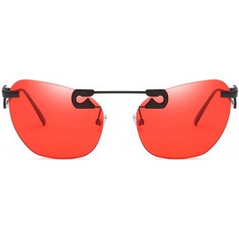 Oval Male Female Fashion Metal Sunglasses Retro Frameless Z-shaped leg - Red - CT18EX05WZ4 $8.41