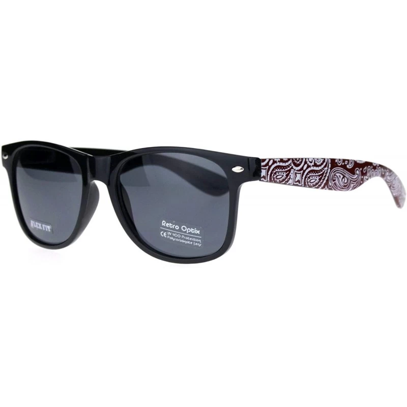 Rectangular Mens Bandana Print Arm Hipster Horn Rim Plastic Sunglasses - Shiny Black Red - CE18QMQM2U5 $12.22